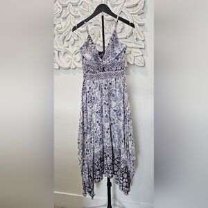 Angie Lavender, Blue & White Midi Sundress Knot Front Design. Sz Small & Med NWT